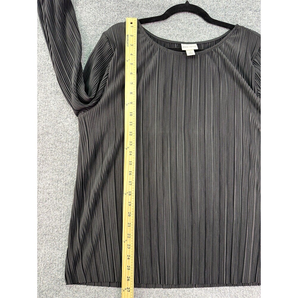 Ava & Viv 1X Black Pleated Blouse Long Sleeve Ruffle Cuff Holiday Party Top - Picture 9 of 13